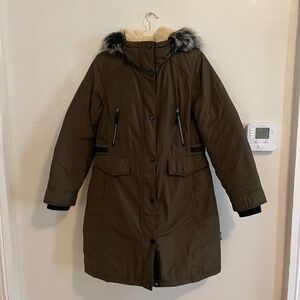 Stoic Insulated Coat with Faux Fur Hood, Size Medium